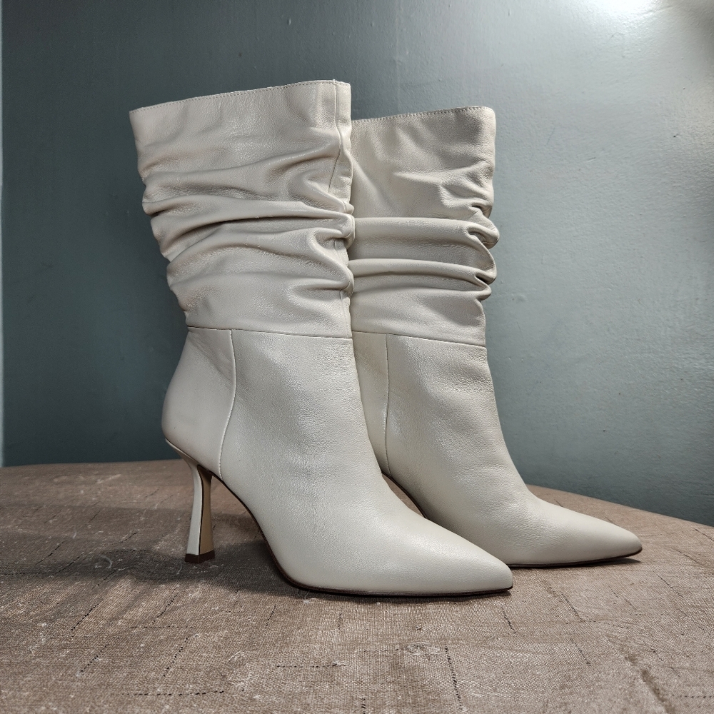 Steve Madden  Women's Jessamy Grey Leather Heeled Slouch Boots Size 6 NWOB